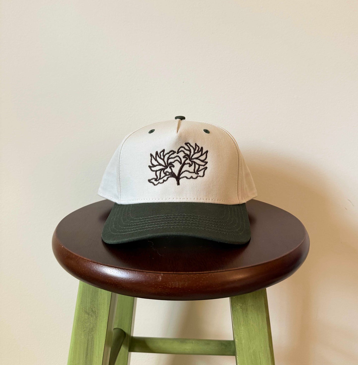 Embroidered Snapback - Stone/Dark Green + Brown