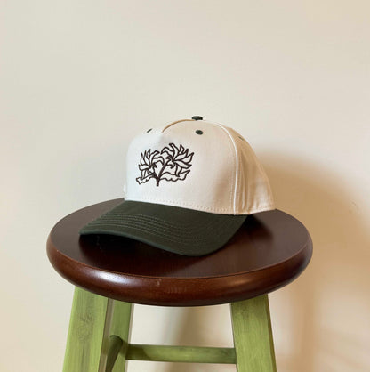 Embroidered Snapback - Stone/Dark Green + Brown
